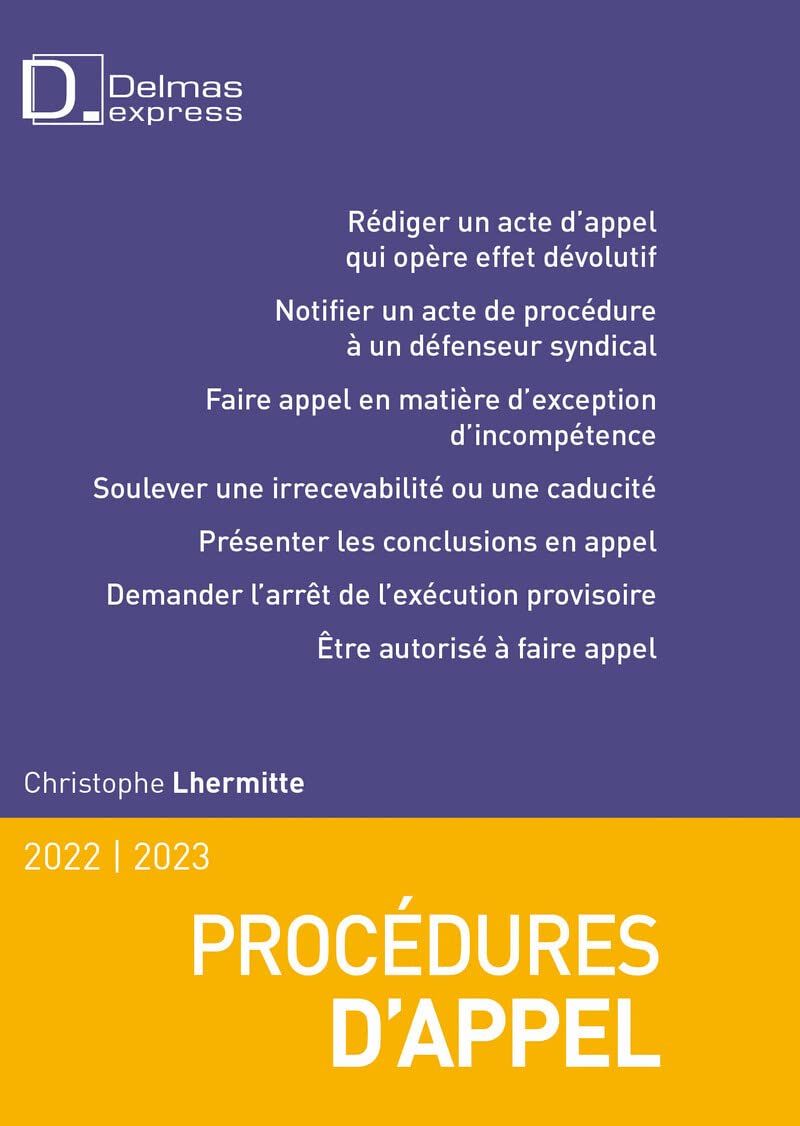 Couverture de « Procédures d'appel », 2e édition 2022-2023, Christophe Lhermitte, Dalloz